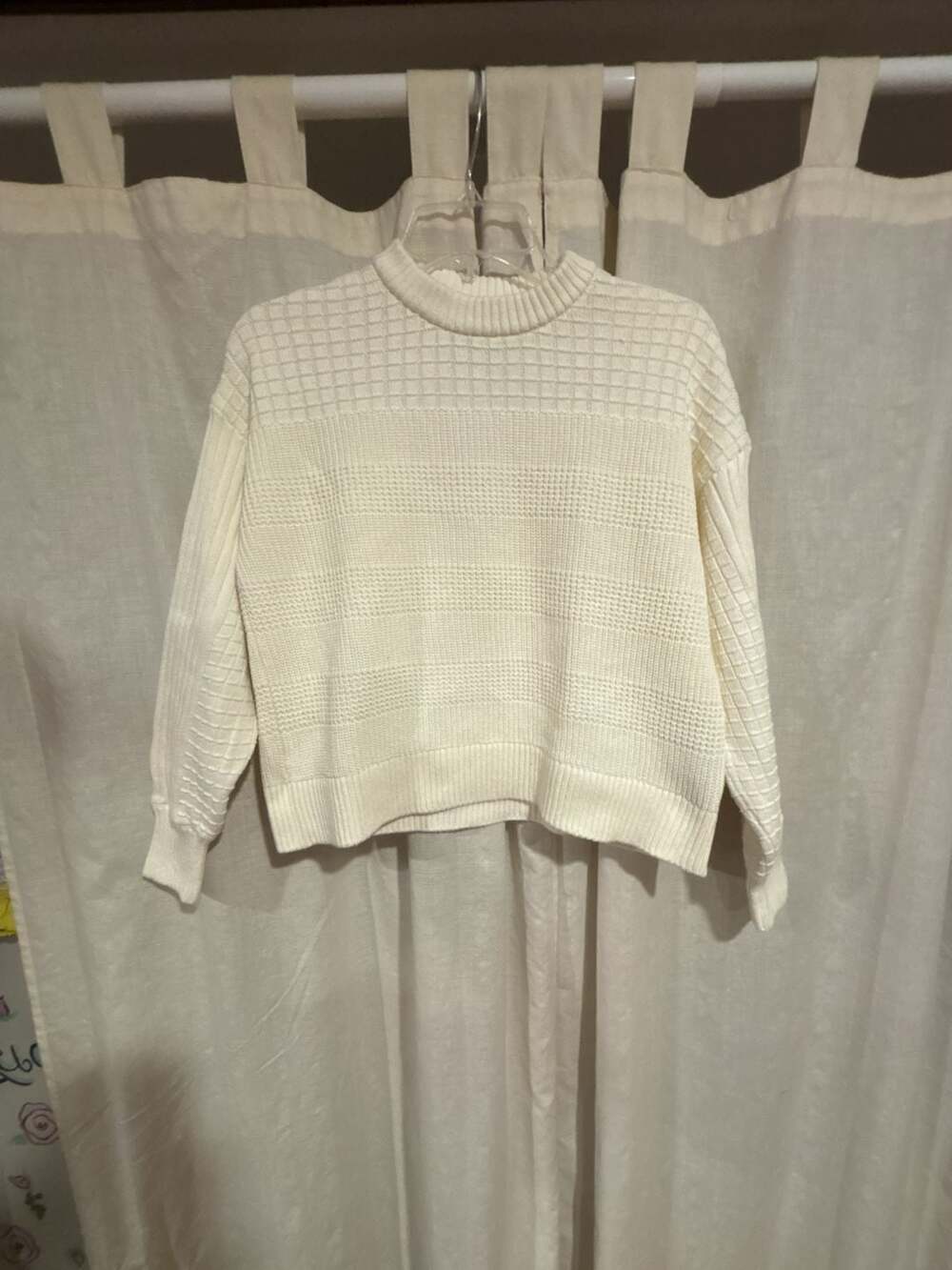 Esprit Women's Cream Textured Knit Crewneck Pullover Sweater